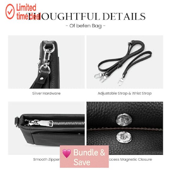 Genuine Leather Crossbody Bag with RFID Blocking, Wristlet & Adjustable Strap - Picture 7 of 8